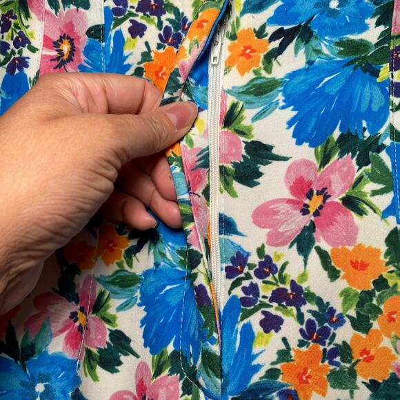 Zara Women size Large Colorful Floral High Waisted Trousers Dress Pants Pleated - Picture 4 of 11